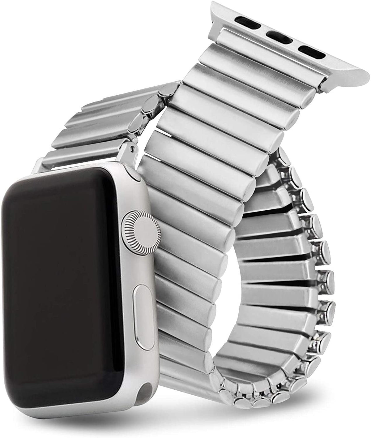 سوار Apple Watch من الفولاذ المقاوم للصدأ باللون الفضي، مرن
