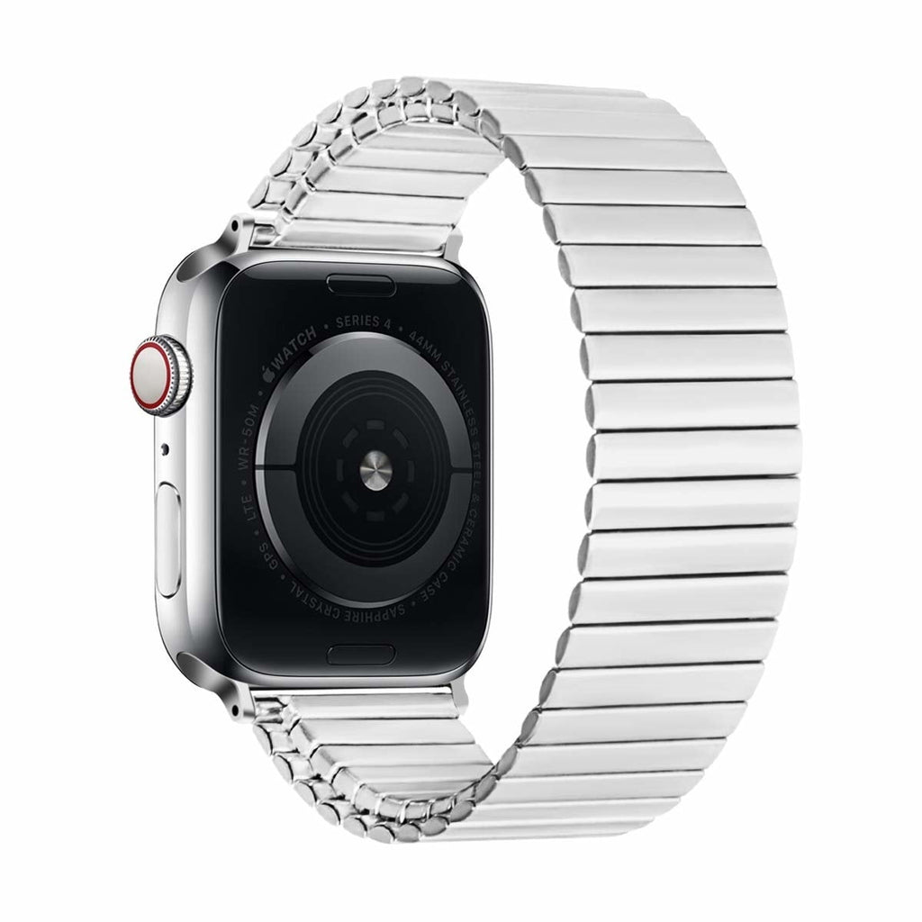 سوار Apple Watch من الفولاذ المقاوم للصدأ باللون الفضي، مرن
