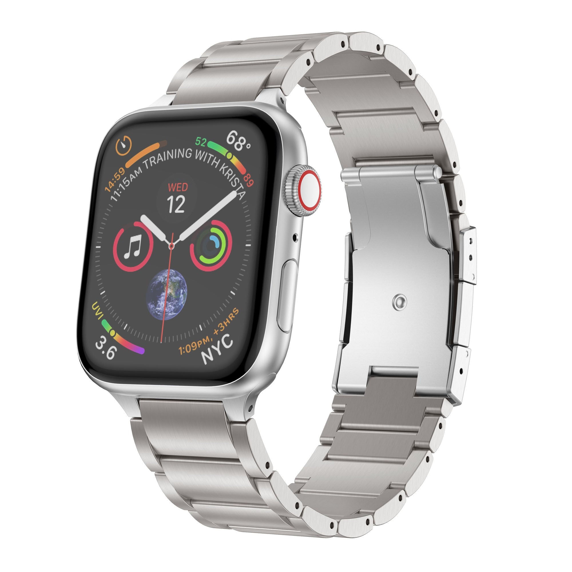 Stříbrný titanový řemínek kompatibilní s Apple Watch