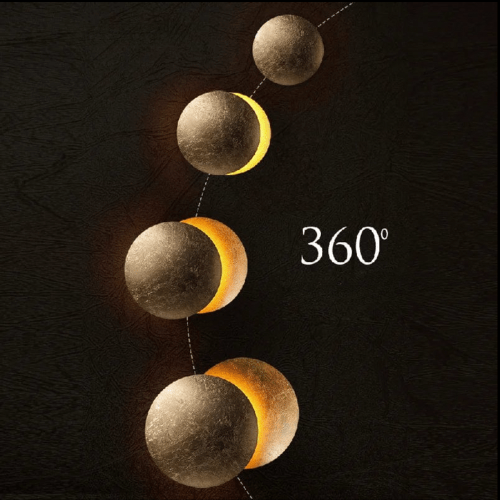 Lampada da parete per eclissi solare rotante in metallo dorato con LED