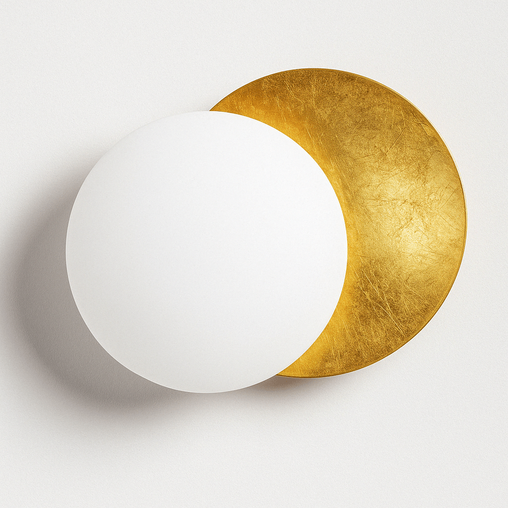Lampada da parete per eclissi solare rotante in metallo dorato con LED