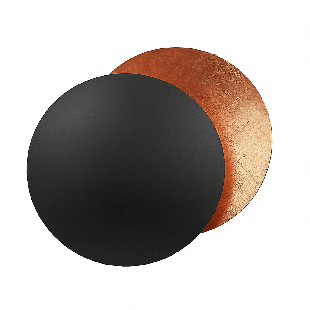 Lampada da parete per eclissi solare rotante in metallo dorato con LED