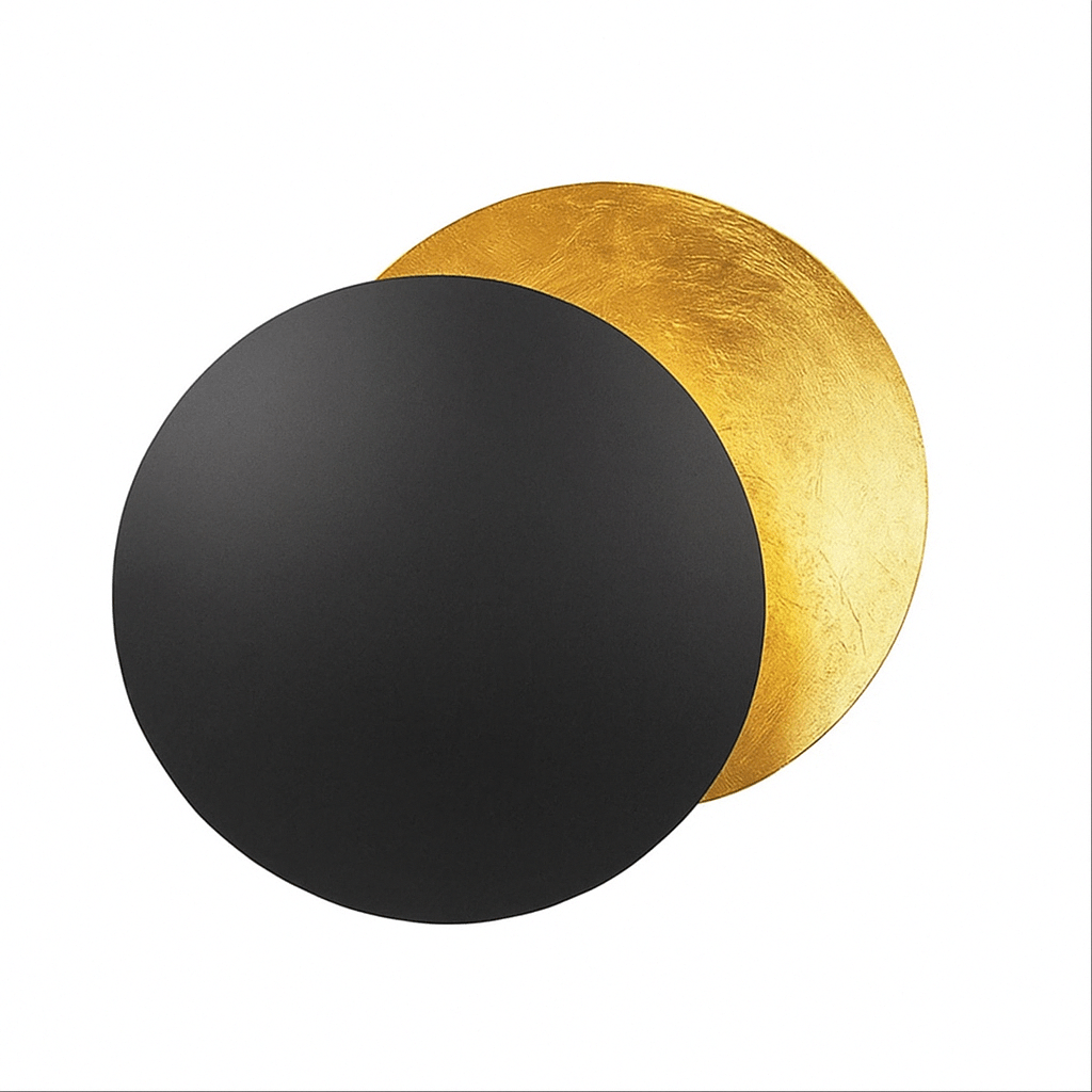 Lampada da parete per eclissi solare rotante in metallo dorato con LED