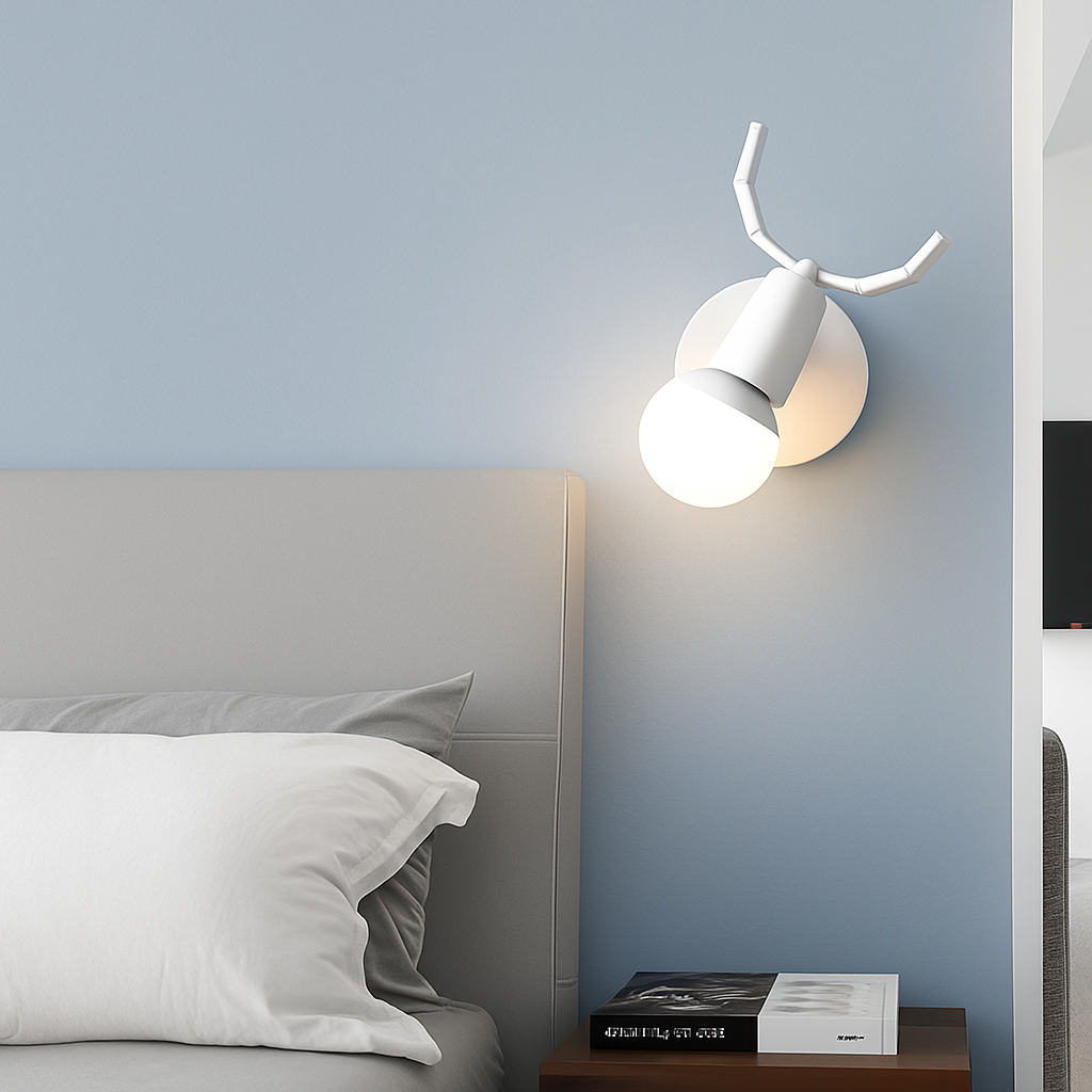 Deer Antler Wall Light Black Metal And Wood E27 Fixture For Living Room