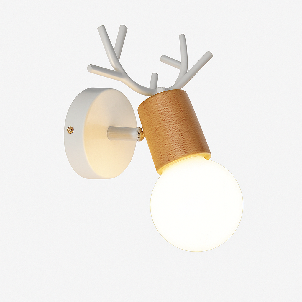 Deer Antler Wall Light Black Metal And Wood E27 Fixture For Living Room