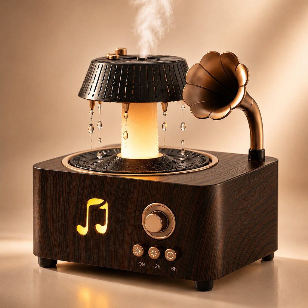 Grammora Gramophone-Style Aroma Diffuser — Cool Mist and Calming Rain Effect