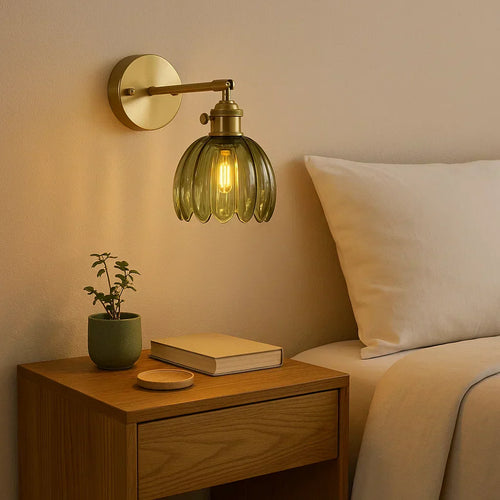 Brass Tulip Glass Wall Light Vintage Flower Style With E27 Socket