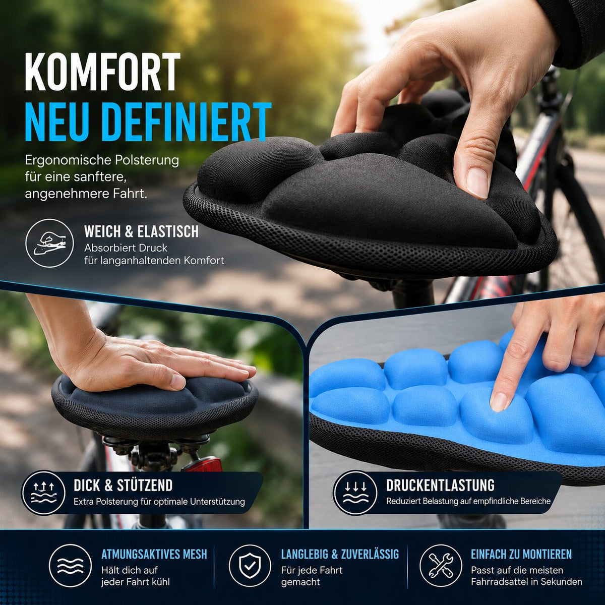 غطاء مقعد دراجة قابل للنفخ من AirSaddle — وسادة مقعد هوائية