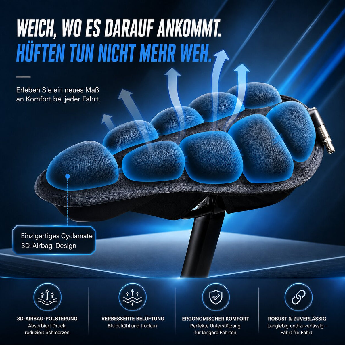 غطاء مقعد دراجة قابل للنفخ من AirSaddle — وسادة مقعد هوائية