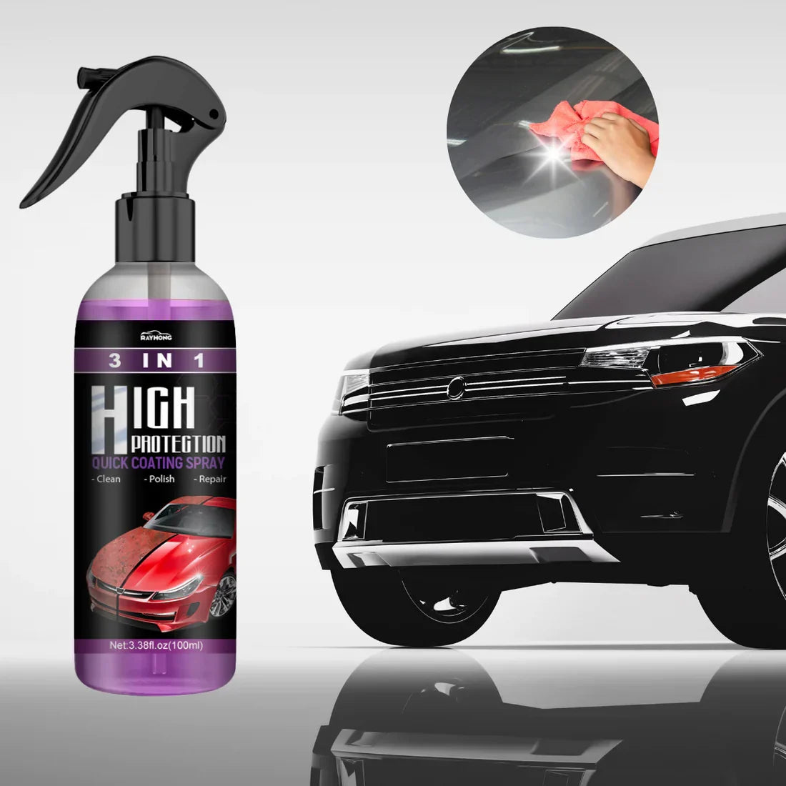 طلاء سيارات سيراميكي AutoGlanzPro — منظف طلاء 3 في 1، مستعيد اللمعان وحماية طويلة الأمد