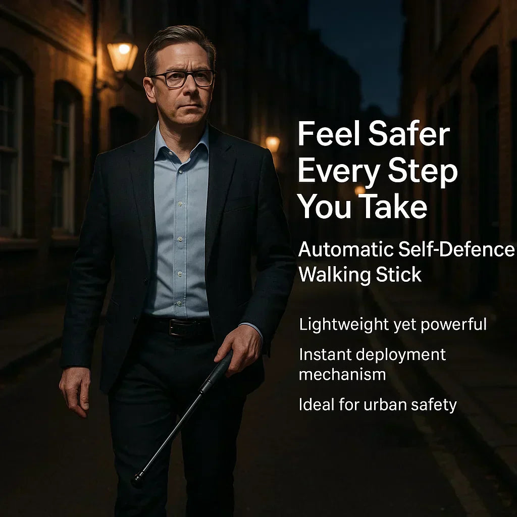 Automaattinen itsepuolustukseen tarkoitettu kävelykeppi liukumattomalla kädensijalla | Ka-mostore