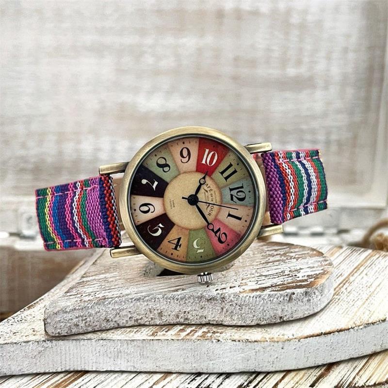 Rainbow Pattern Vintage Women's Watch With Braided Strap
