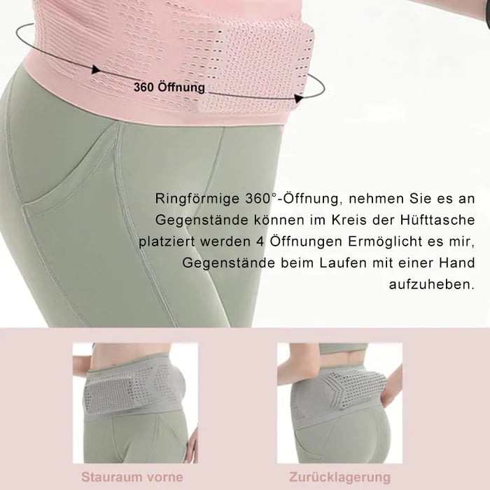 Elastischer Laufgürtel mit 4 Taschen — rutschfeste Sport-Gürteltasche