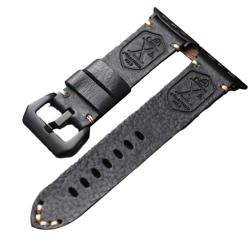 Vintage Leather Apple Watch Band With Hand-Stitched Seams Full-Grain Finish 40-49mm