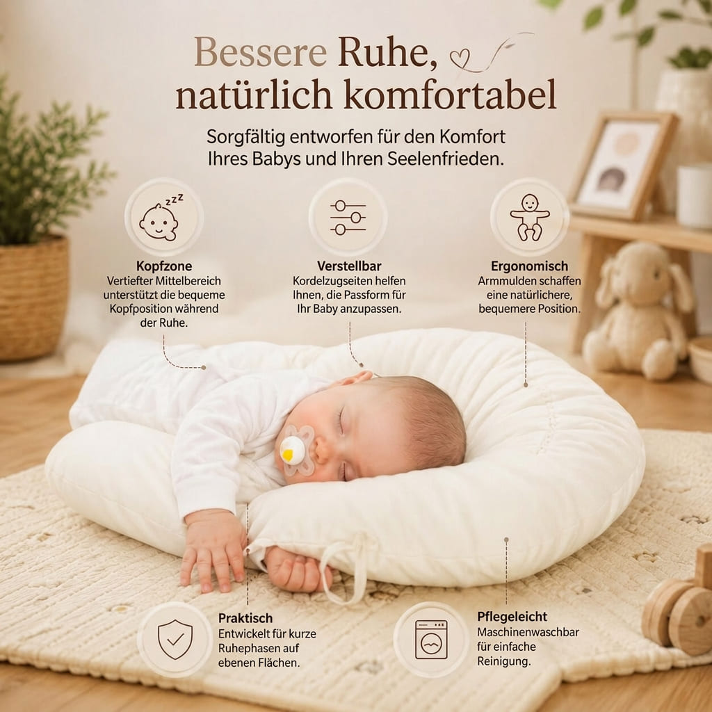 Cradle Contour Baby Positioning Pillow — Adjustable Side Support, Recessed Head Zone
