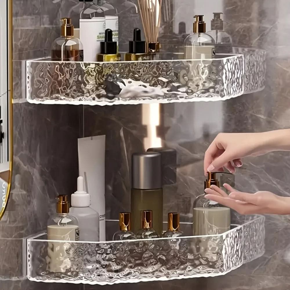 GLACIERA Wandmontierter Eck-Badezimmerregal-Organizer — Strukturierte Optik inspiriert von Gletschern