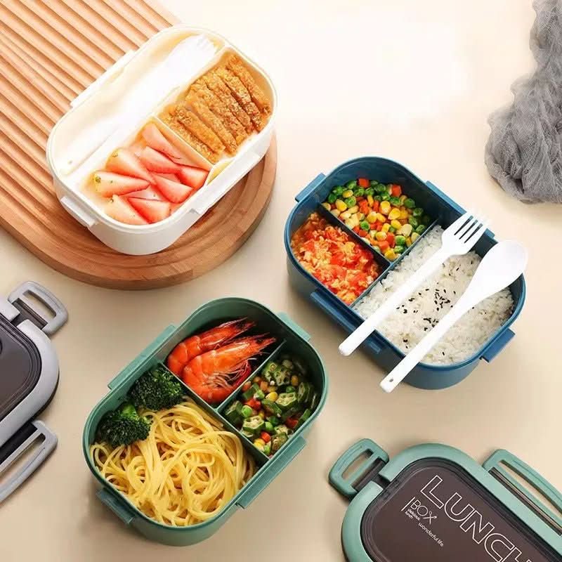 Organiseur à deux niveaux pour déjeuner bento BENTOMIRA — Compartiments séparés, couverts inclus
