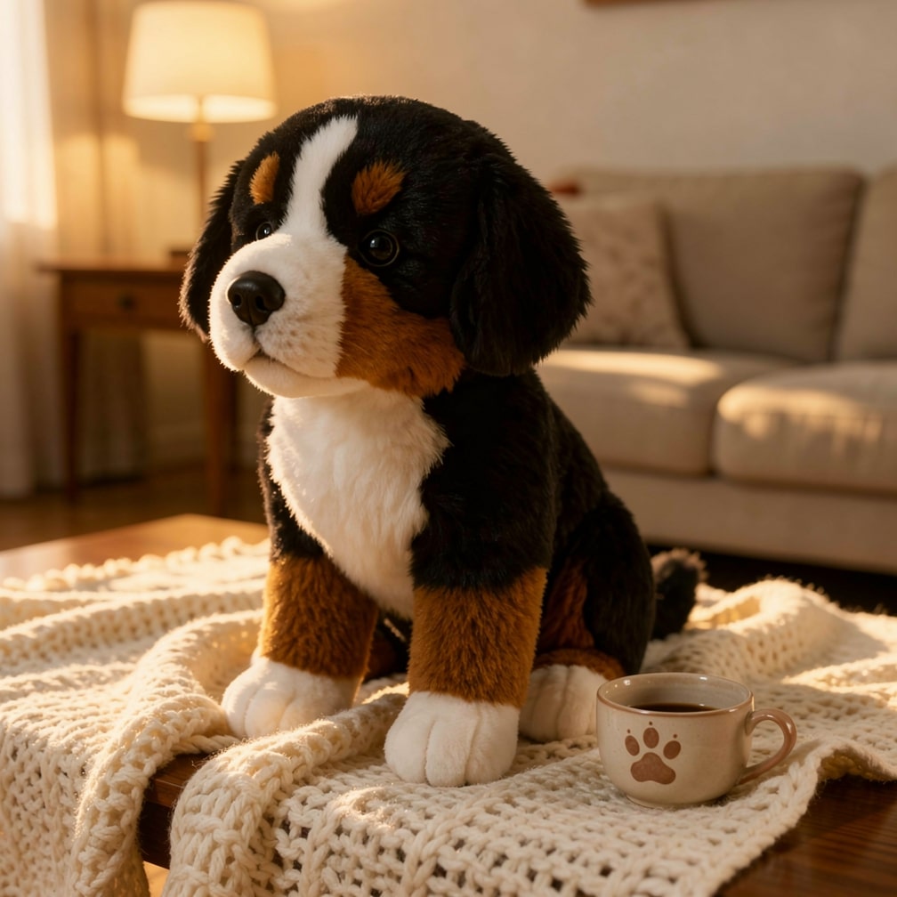 Peluche chiot bouvier bernois SoftBernie — Aspect réaliste, pelage duveteux, douceur réconfortante