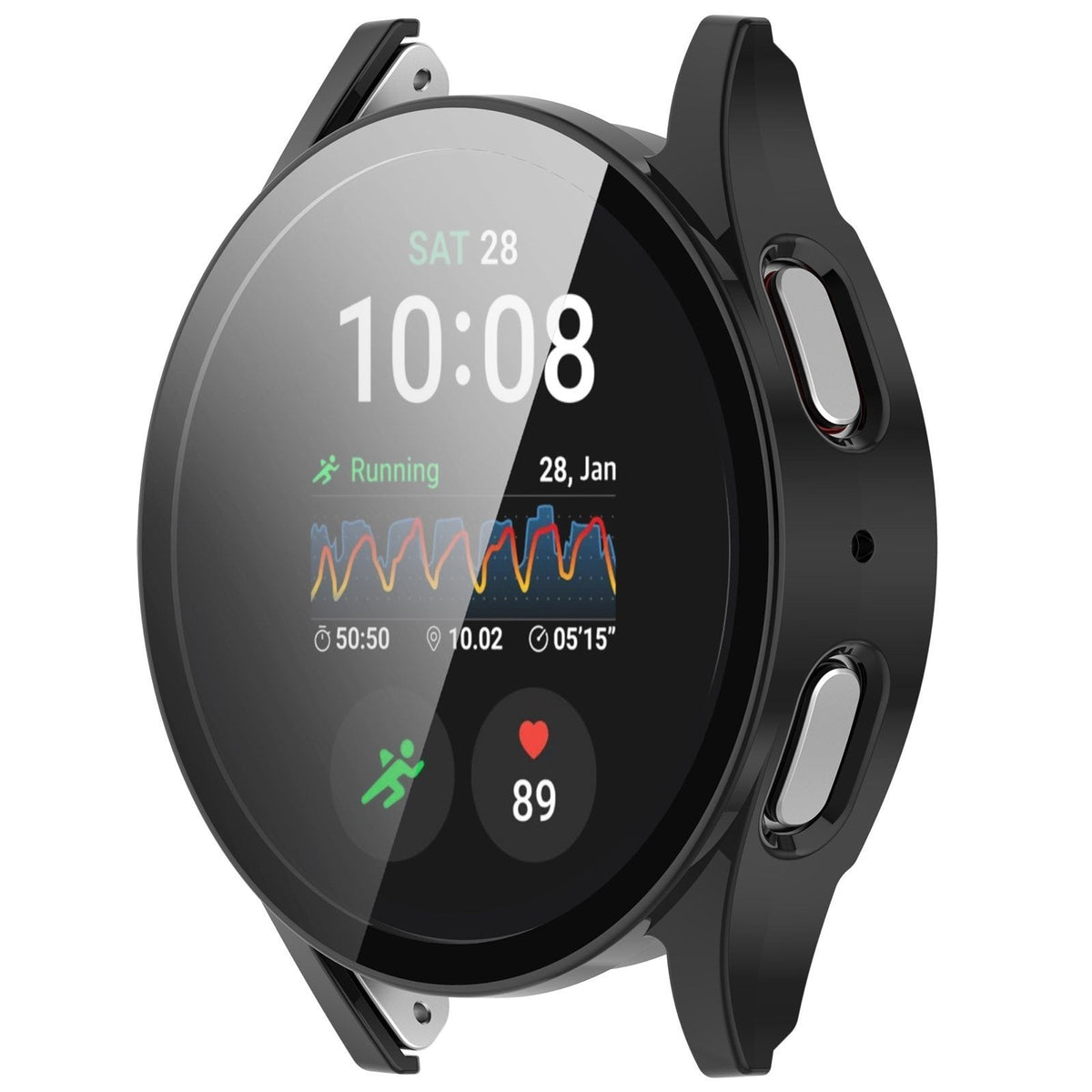 Samsung Galaxy Watch 7 40mm Μαύρη σκληρή θήκη — Γυάλινο μπροστινό κάλυμμα