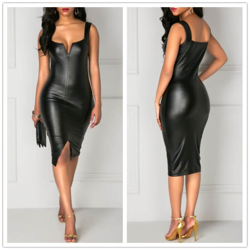 Black Bodycon Leather Dress | Ka-mostore
