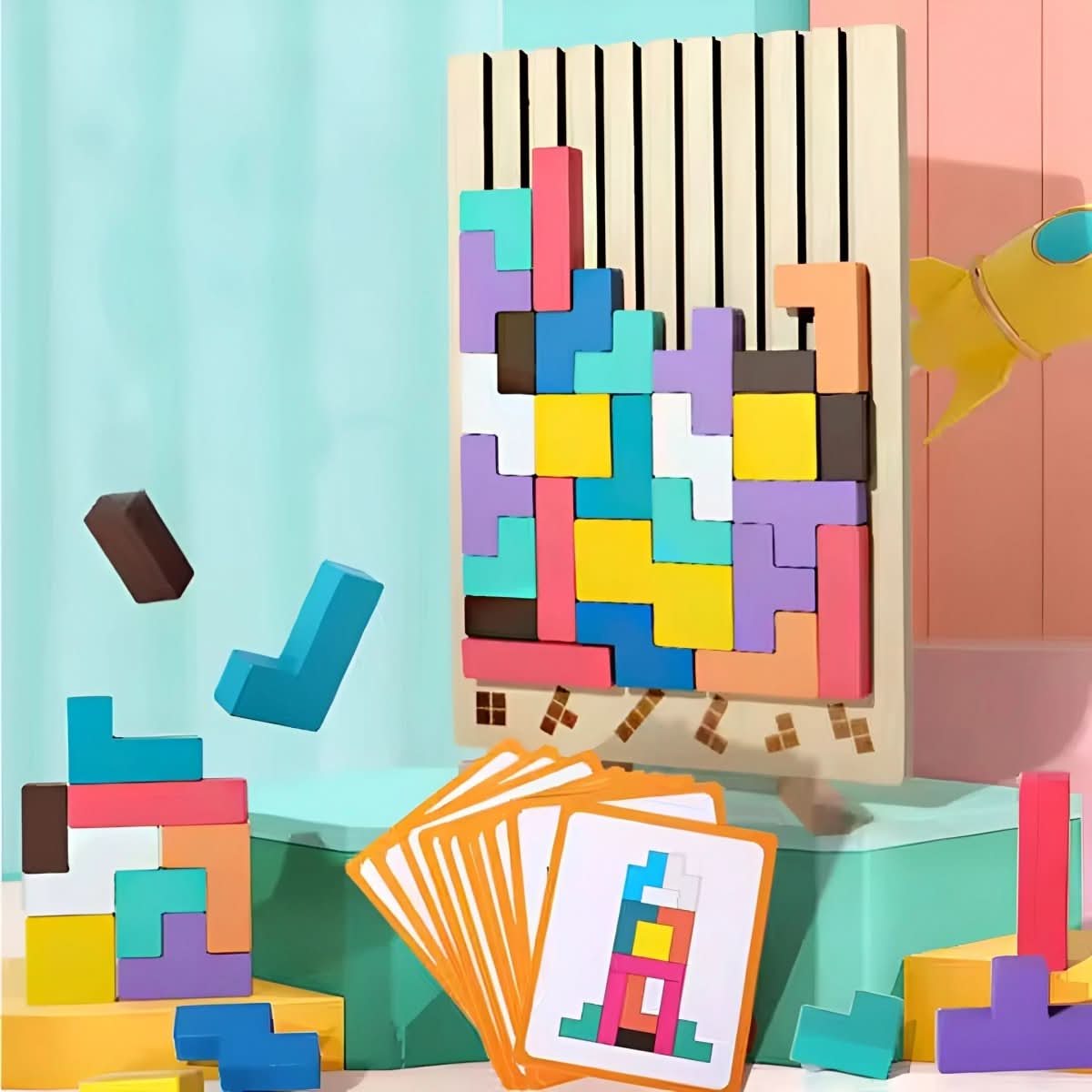 BRIQLEARN – Montessori-trä-Tetris för kreativ stapling och logikträning | Ka-mostore
