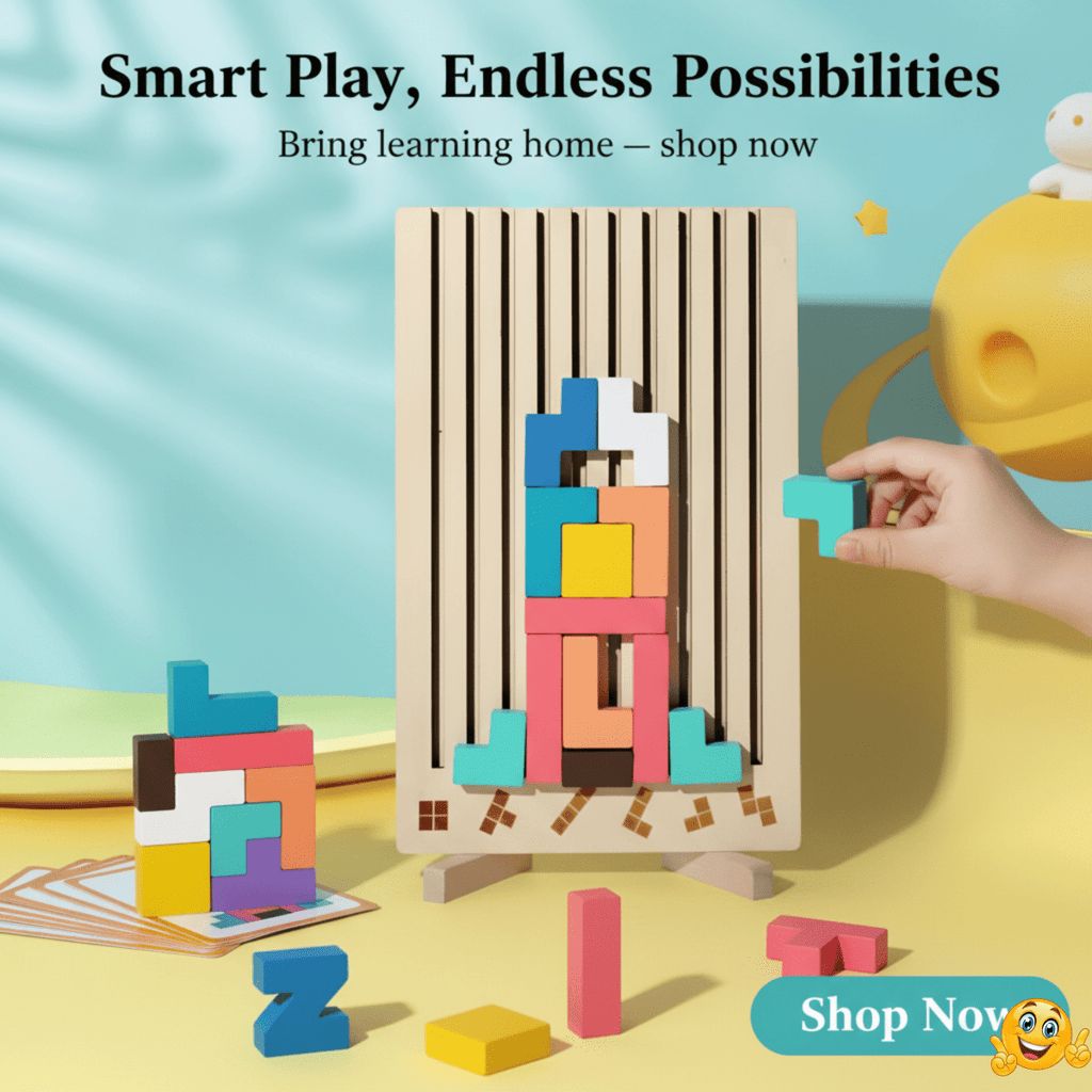 BRIQLEARN – Montessori-trä-Tetris för kreativ stapling och logikträning | Ka-mostore