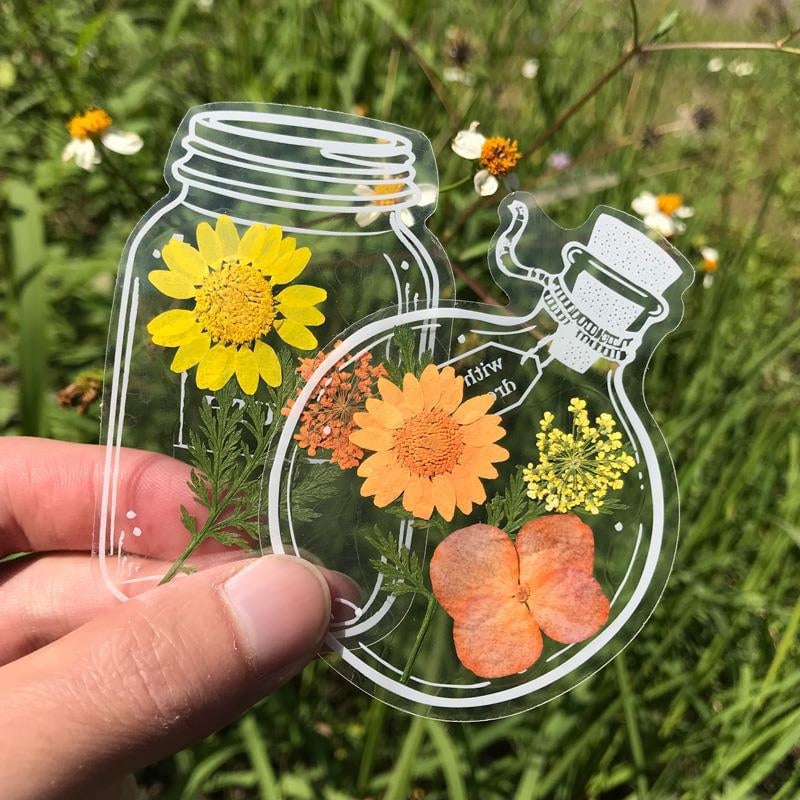30-delt bogmærkesæt med tørrede blomster — gennemsigtige akryldesigns med kvaster