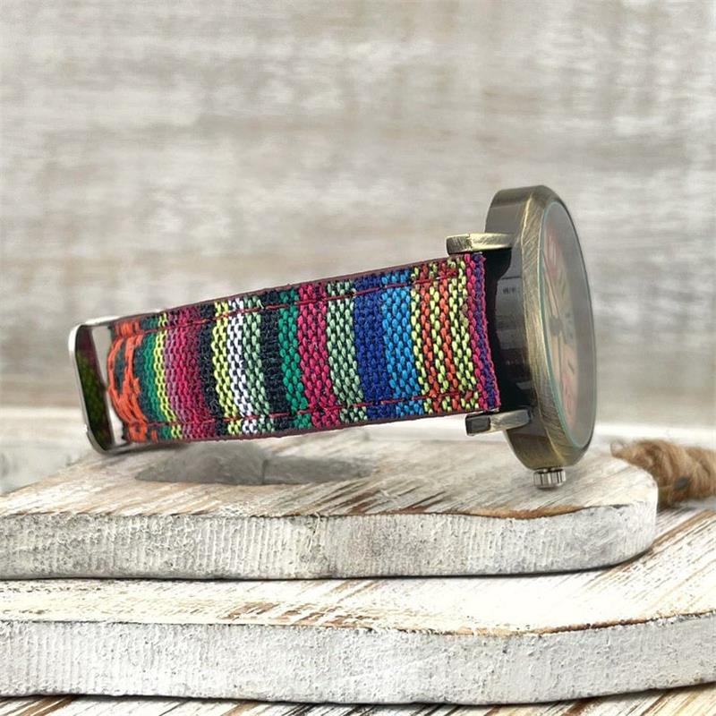 Rainbow Pattern Vintage Women's Watch With Braided Strap