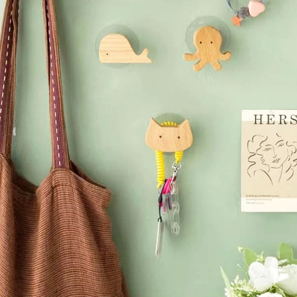 Wooden Animal Wall Hooks Self Adhesive Coat Rack For Kids Room Scandinavian Wall Decor