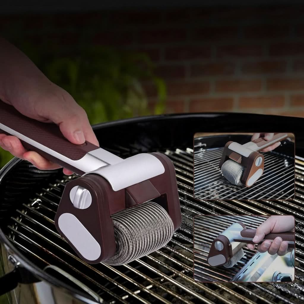 GRATECHARGE Elektrische BBQ-Reinigungsbürste — Edelstahlwalze gegen Fett, Rückstände und angebrannte Speisereste