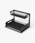 Under-Sink Extendable Cabinet Organizer With Two Levels Black And White