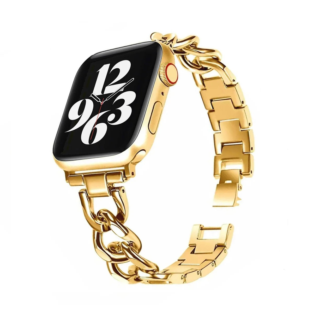 Λουράκι αλυσίδα από χρυσό ατσάλι για Apple Watch, ασφαλές κλείσιμο με κούμπωμα