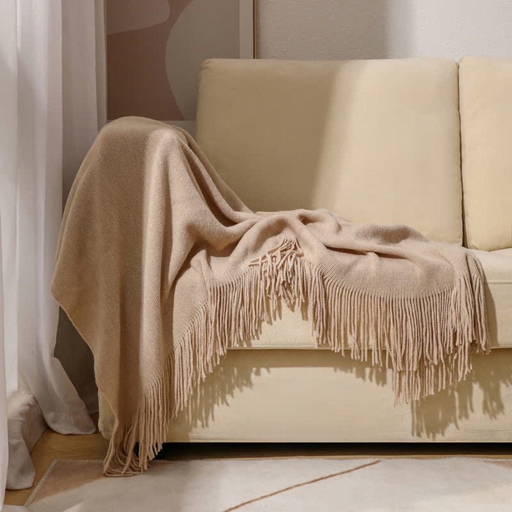 Thick Knit Throw with Tassels | Ka-mostore