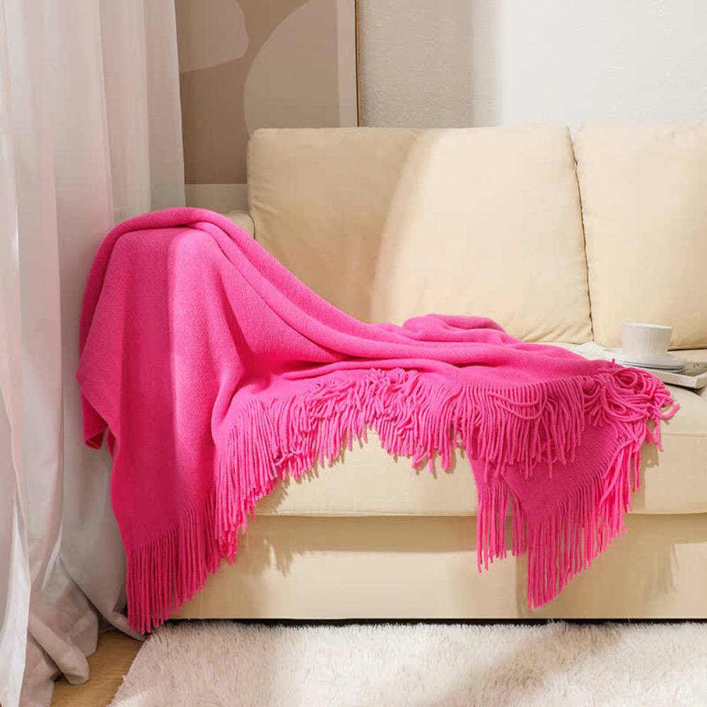 Thick Knit Throw with Tassels | Ka-mostore