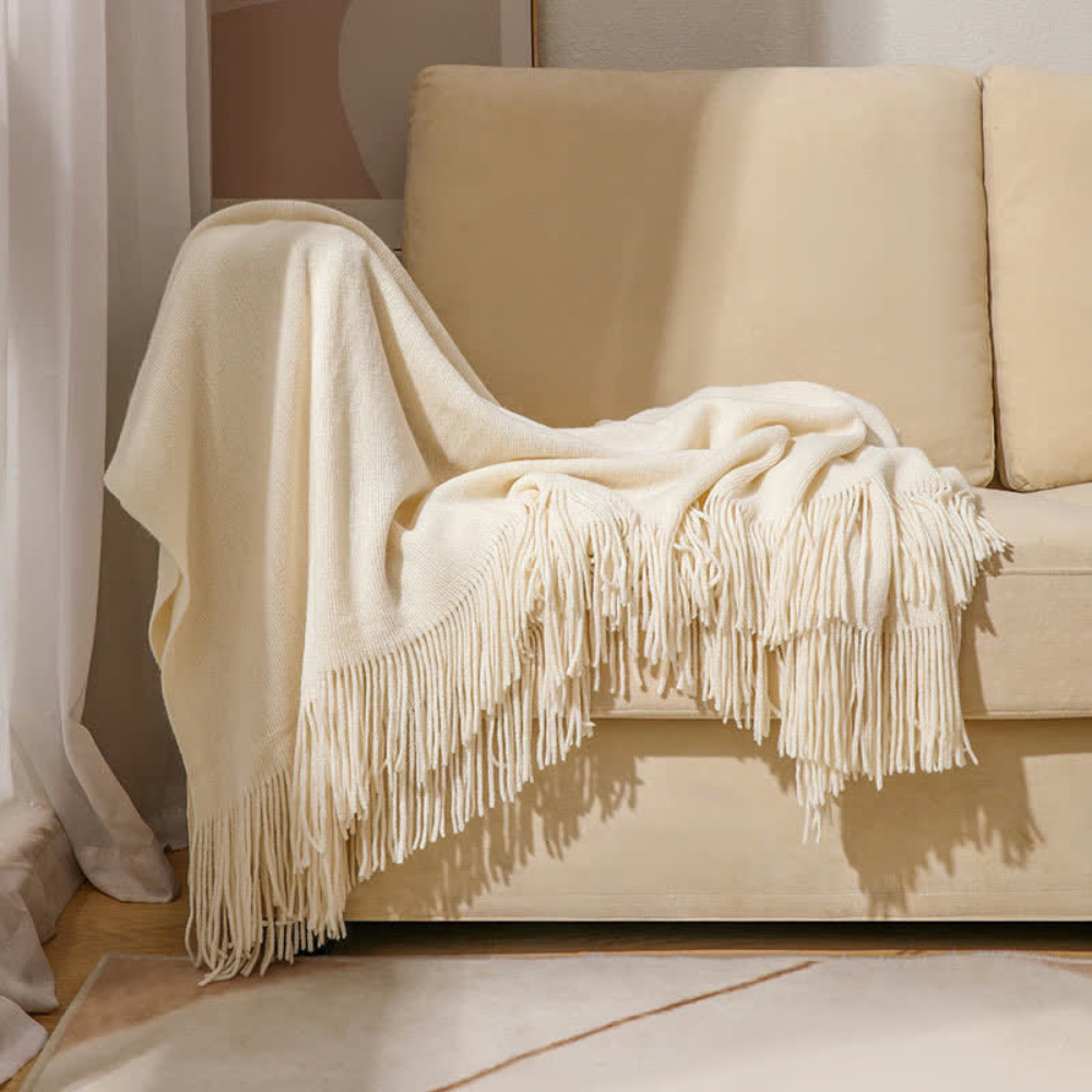 Thick Knit Throw with Tassels | Ka-mostore