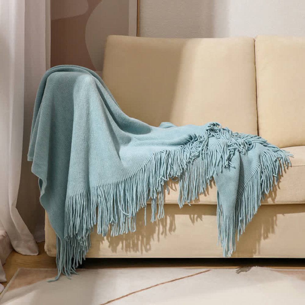 Thick Knit Throw with Tassels | Ka-mostore