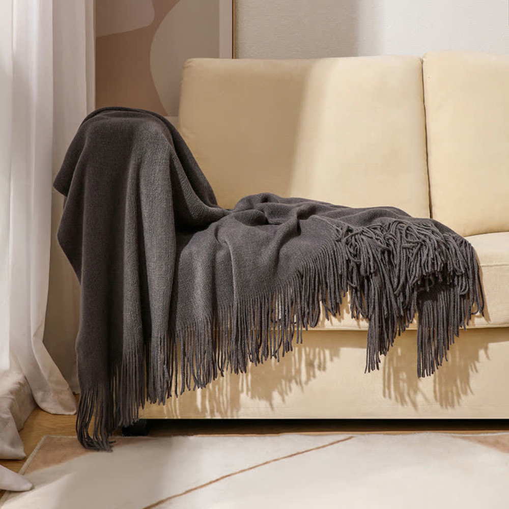 Thick Knit Throw with Tassels | Ka-mostore