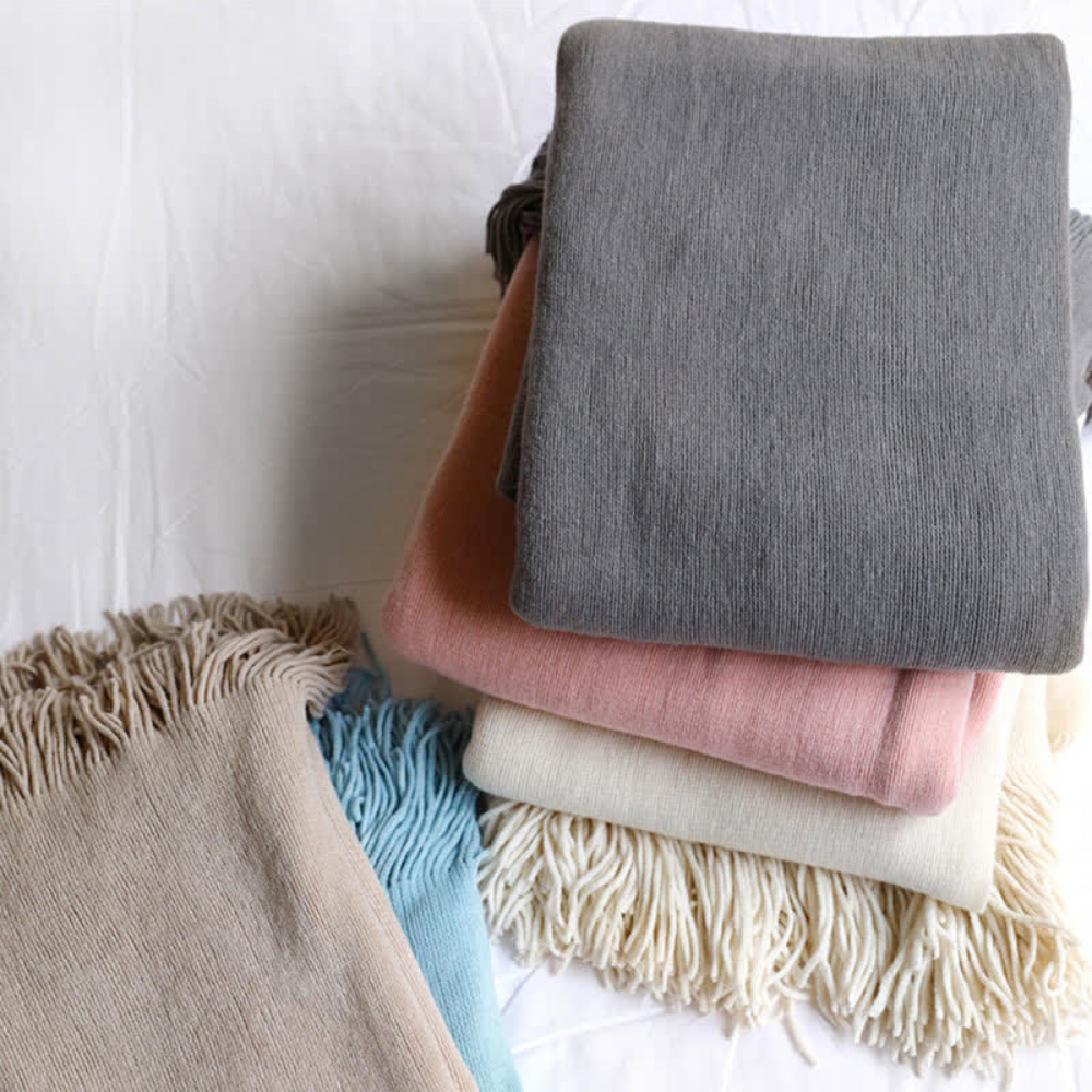 Thick Knit Throw with Tassels | Ka-mostore