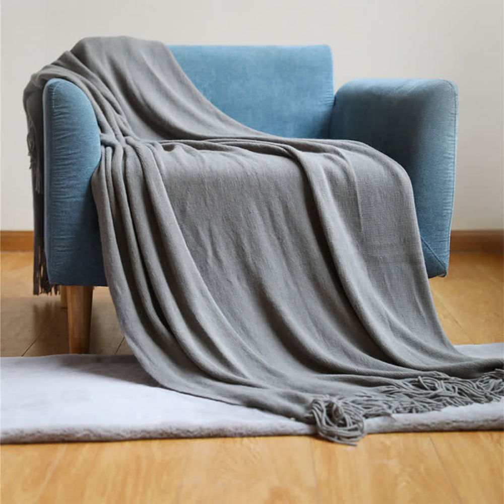Thick Knit Throw with Tassels | Ka-mostore