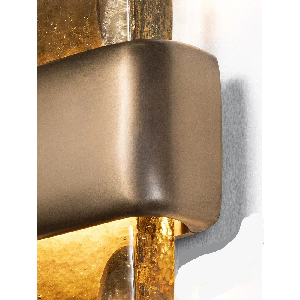 Vertical Copper Wall Lamp With Crystal Glass Bronze Finish Up And Down Ambient Lighting