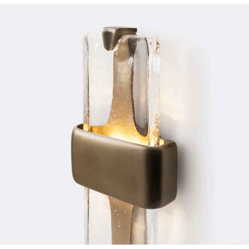 Vertical Copper Wall Lamp With Crystal Glass Bronze Finish Up And Down Ambient Lighting