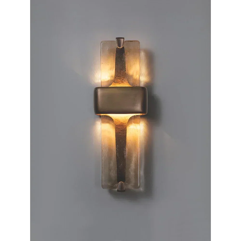 Vertical Copper Wall Lamp With Crystal Glass Bronze Finish Up And Down Ambient Lighting