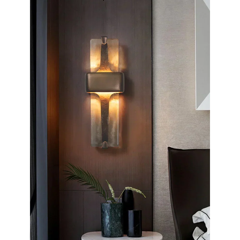 Vertical Copper Wall Lamp With Crystal Glass Bronze Finish Up And Down Ambient Lighting