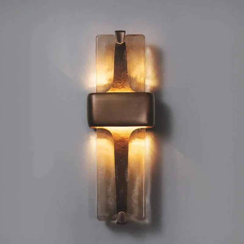 Vertical Copper Wall Lamp With Crystal Glass Bronze Finish Up And Down Ambient Lighting