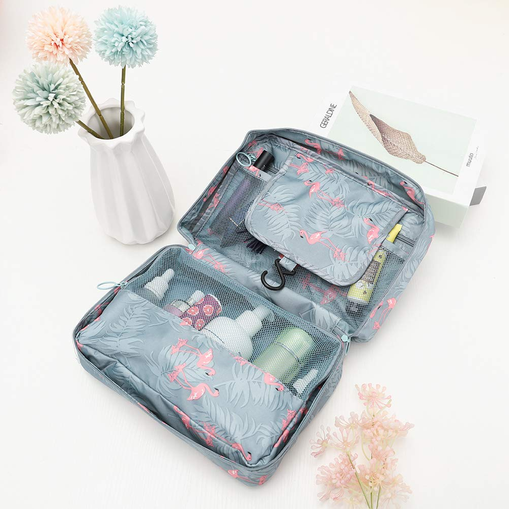 Travel Toiletry Case With Hanging Feature And Waterproof Exterior