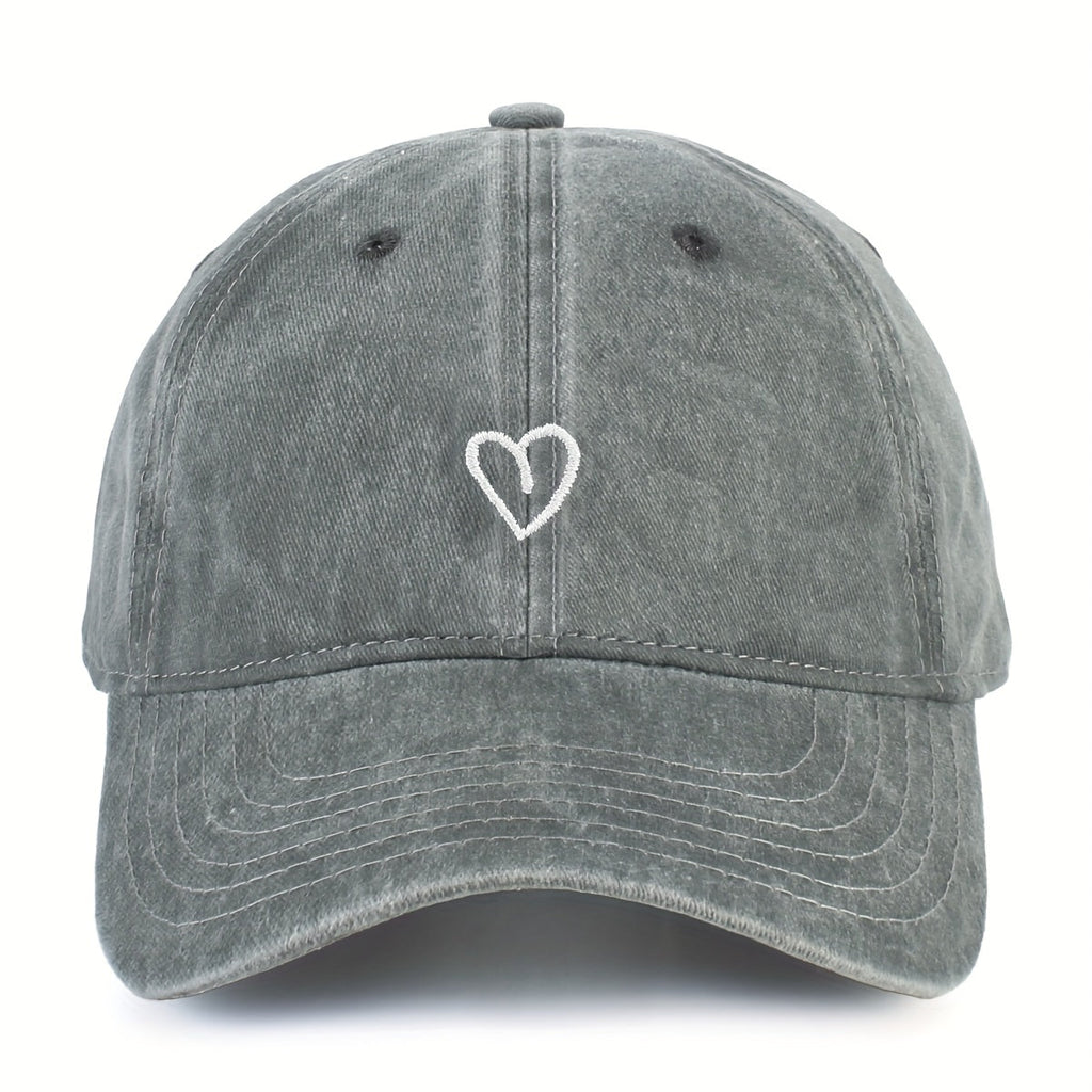 Vintage Cotton Baseball Cap With Heart Stitching Adjustable Washed Sports Hat