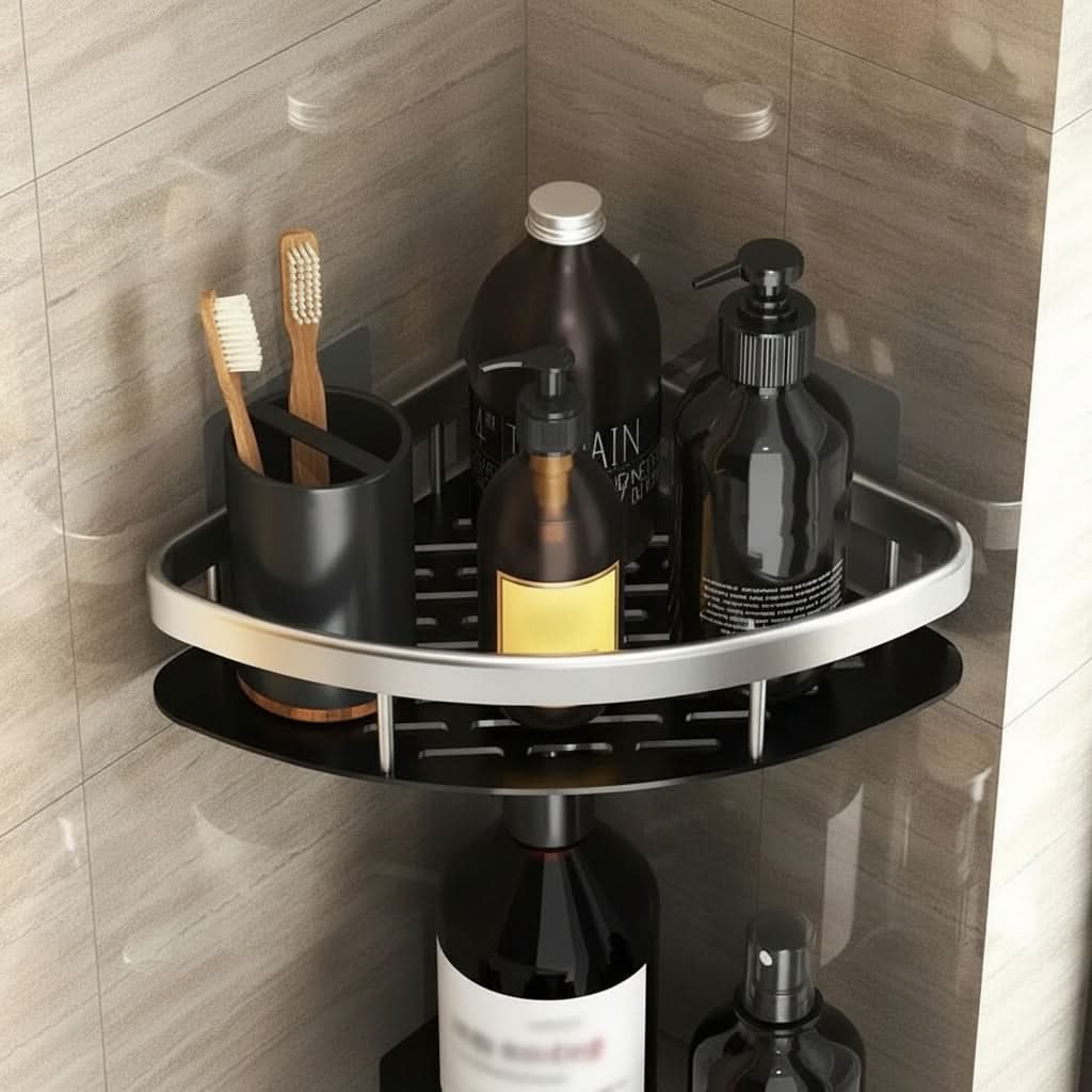 Organizer da parete per bagno ALUVAULT — Scaffale contenitore in lega di alluminio dal design elegante