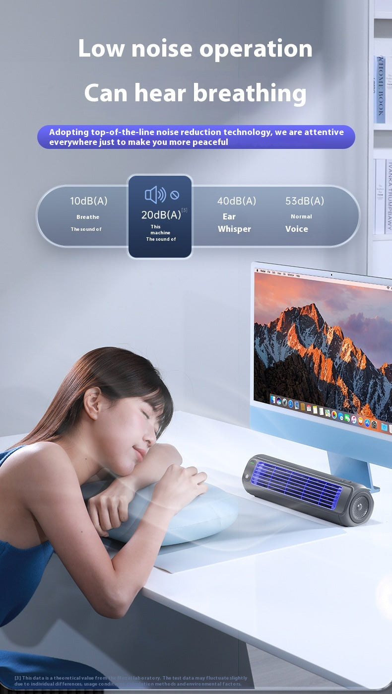USB Bladeless Tower Fan for Desk and Home Office, Quiet Gray, Three-Speed Cooling