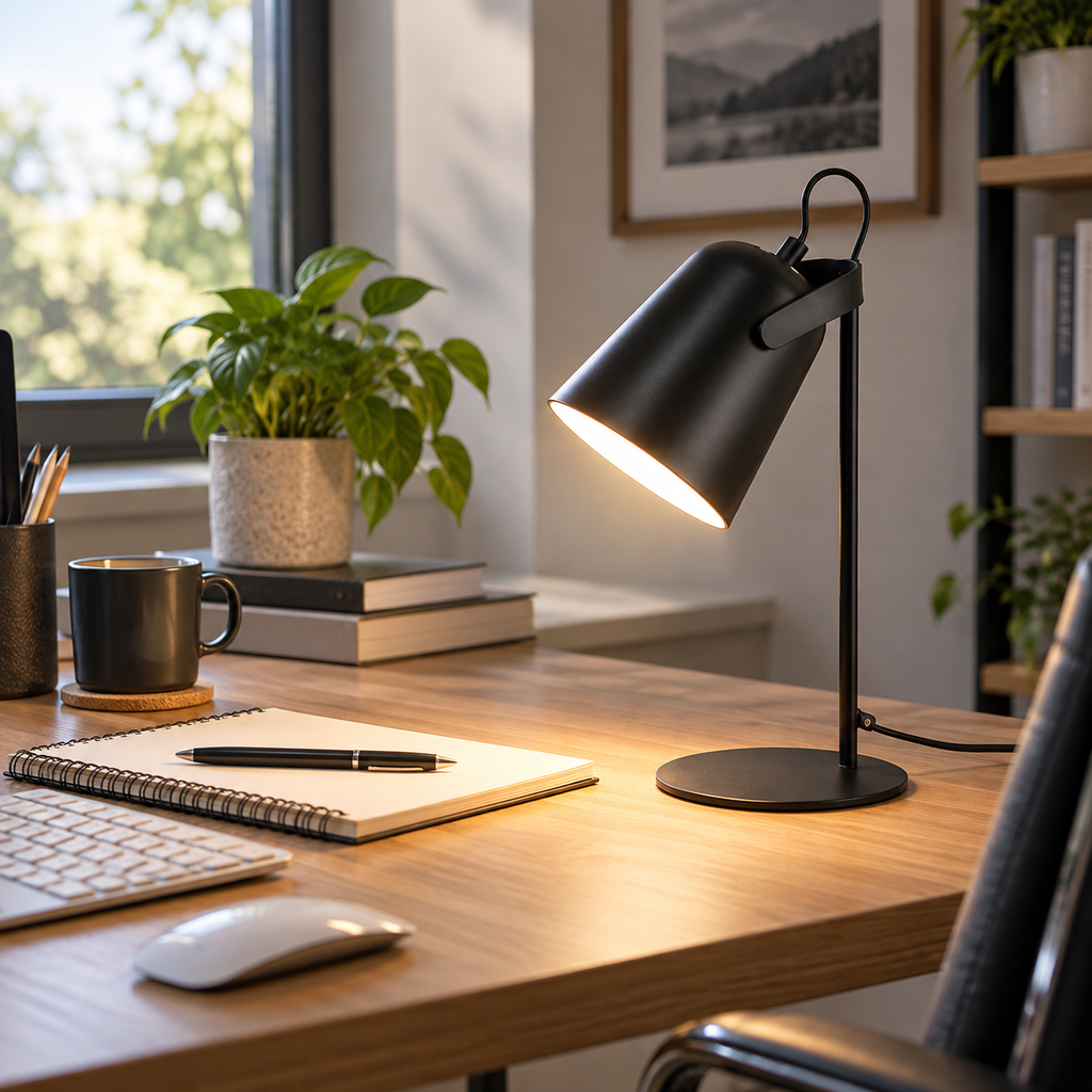 DESKFLARE állítható asztali lámpa - meleg LED-fény, irányított fénysugár, kompakt kialakítás
