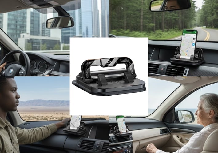 Foldable Car Phone Holder — Anti-Slip Silicone Dashboard Mount